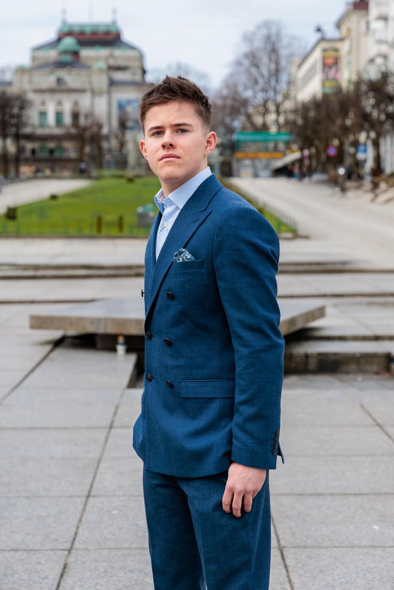 Slim Oasis Dobbeltspent Lin Blazer - Blå/ Dark Navy